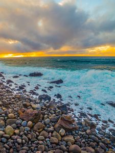 Preview wallpaper coast, stones, sea, foam