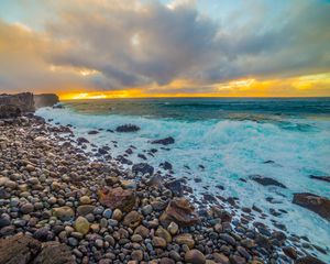 Preview wallpaper coast, stones, sea, foam