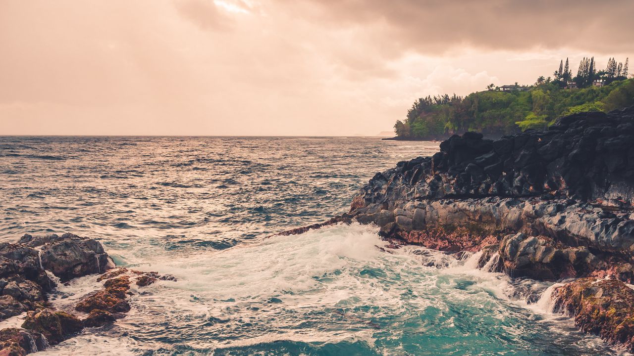 Wallpaper coast, stones, sea, horizon, landscape