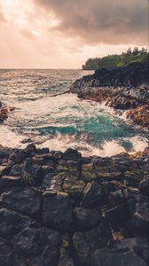 Preview wallpaper coast, stones, sea, horizon, landscape