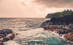 Preview wallpaper coast, stones, sea, horizon, landscape