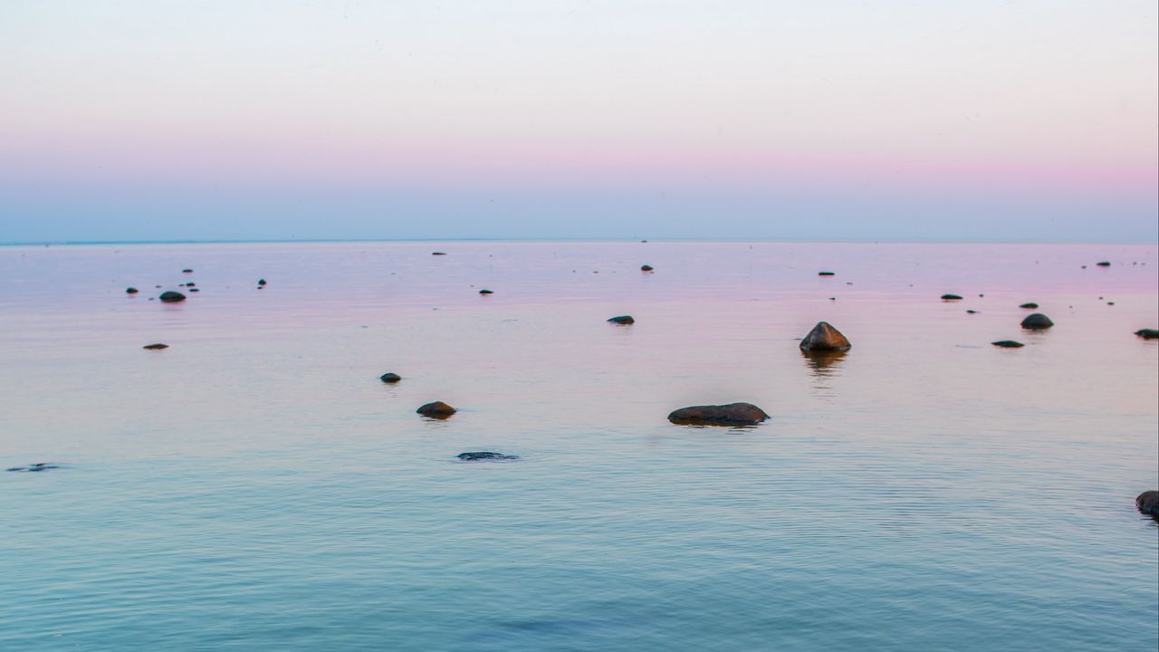 Wallpaper coast, stones, sea, twilight