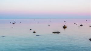 Preview wallpaper coast, stones, sea, twilight