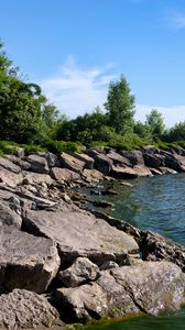 Preview wallpaper coast, stones, sea, water, landscape, nature