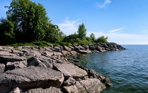 Preview wallpaper coast, stones, sea, water, landscape, nature