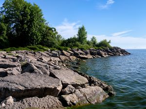 Preview wallpaper coast, stones, sea, water, landscape, nature