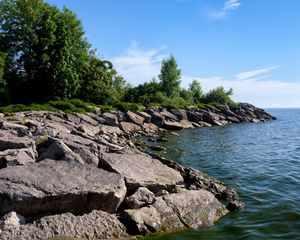 Preview wallpaper coast, stones, sea, water, landscape, nature