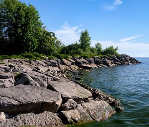 Preview wallpaper coast, stones, sea, water, landscape, nature