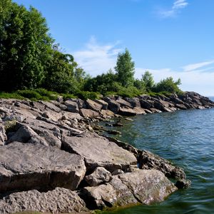 Preview wallpaper coast, stones, sea, water, landscape, nature