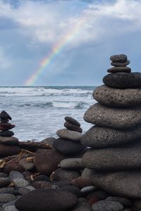 Preview wallpaper coast, stones, sea, rainbow, landscape