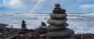 Preview wallpaper coast, stones, sea, rainbow, landscape