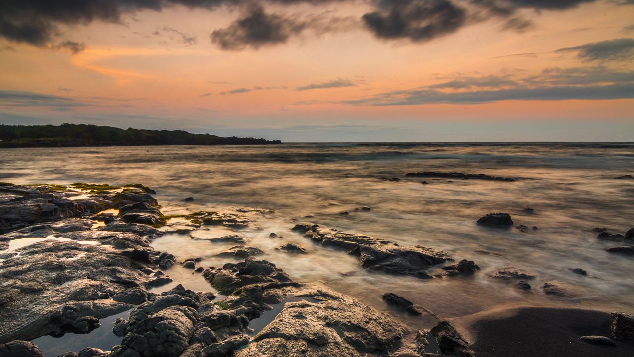 Wallpaper coast, stones, sea, fog, nature