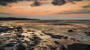 Preview wallpaper coast, stones, sea, fog, nature