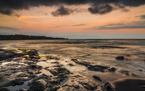 Preview wallpaper coast, stones, sea, fog, nature