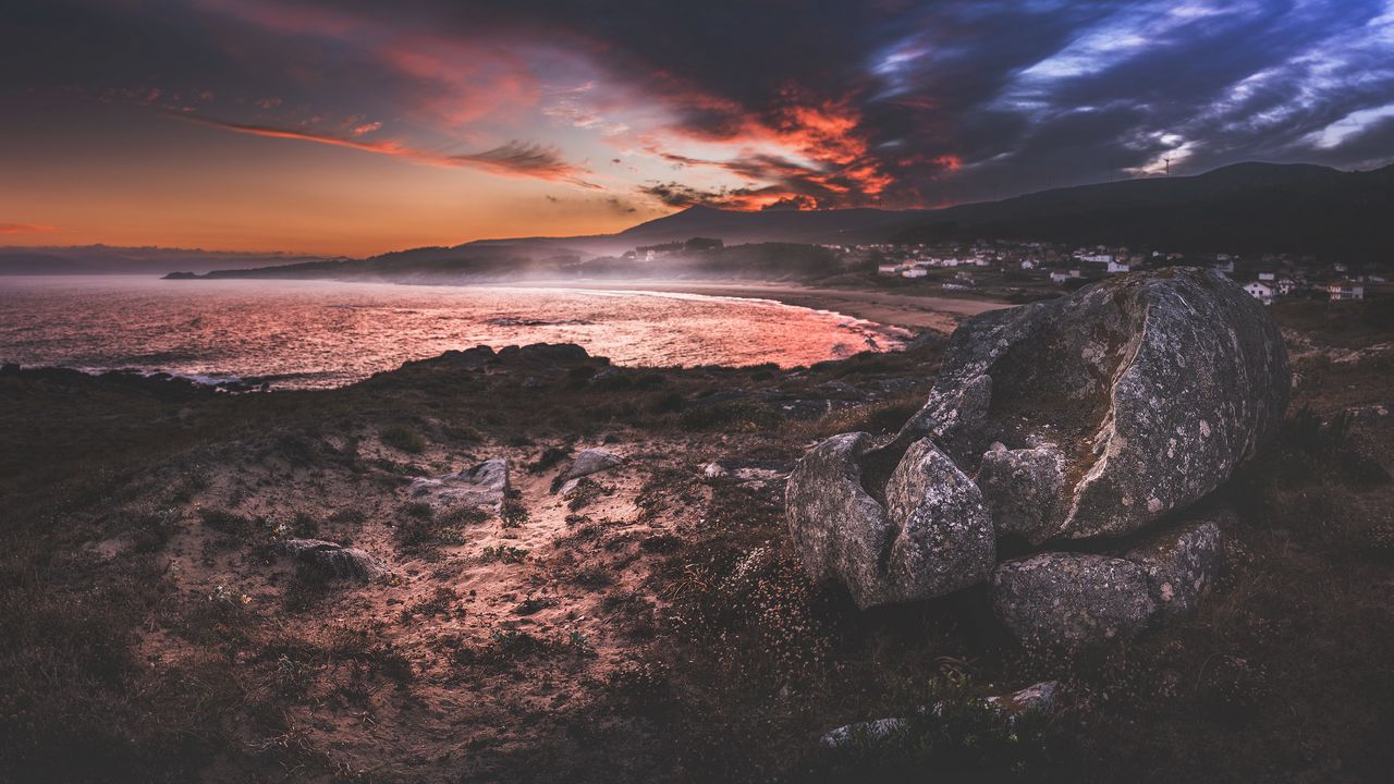 Wallpaper coast, stones, sea, dark