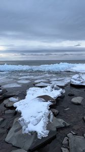 Preview wallpaper coast, stones, snow, ice, sea, nature