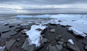 Preview wallpaper coast, stones, snow, ice, sea, nature