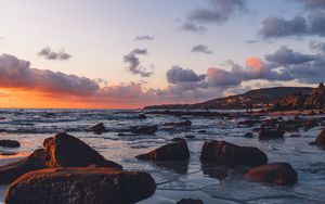 Preview wallpaper coast, stones, water, beach, landscape