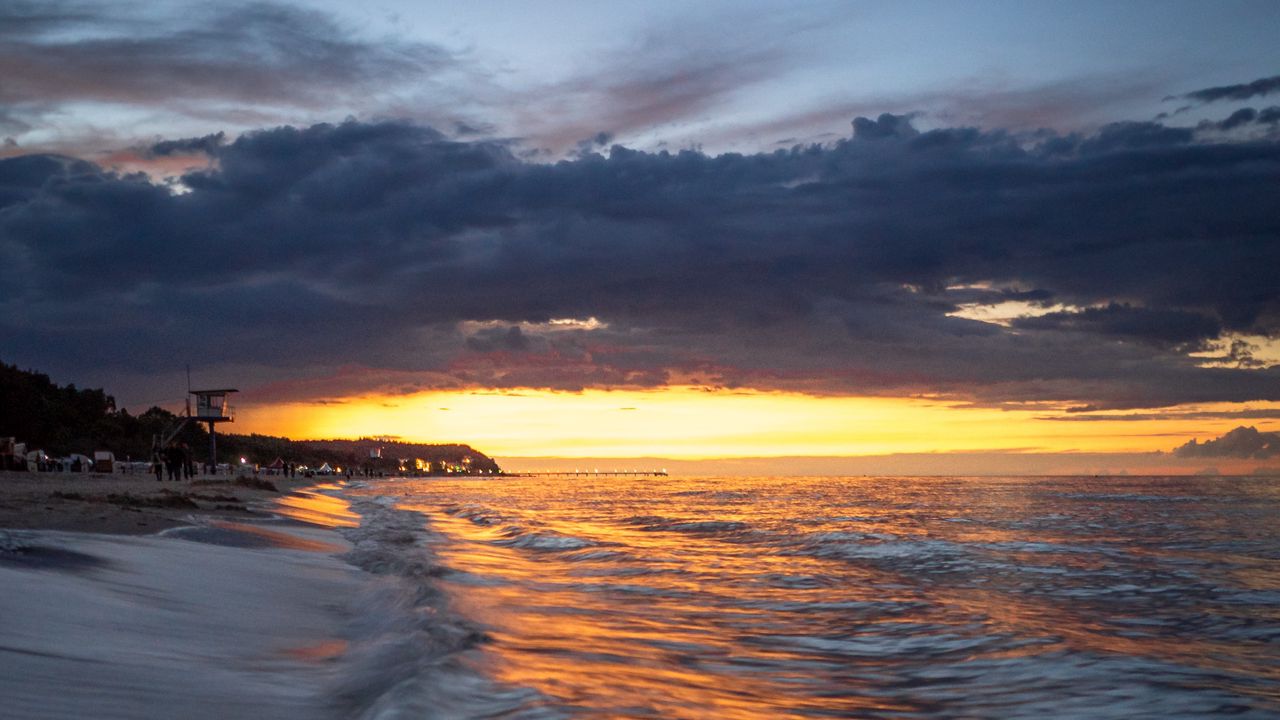 Wallpaper coast, sunset, sea, beach
