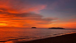 Preview wallpaper coast, sunset, waves, evening, beach