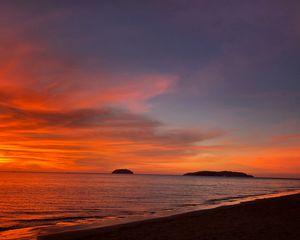 Preview wallpaper coast, sunset, waves, evening, beach