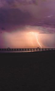 Preview wallpaper coast, thunderstorm, lightning, clouds, dark