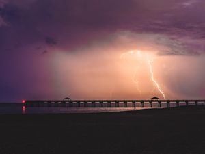 Preview wallpaper coast, thunderstorm, lightning, clouds, dark