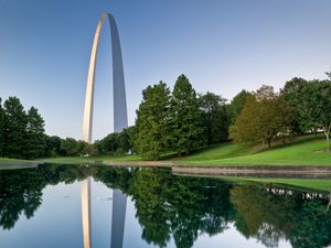 Preview wallpaper coast, trees, lake, arch, summer