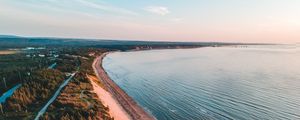 Preview wallpaper coast, trees, sea, sand, distance, horizon