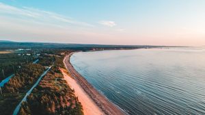 Preview wallpaper coast, trees, sea, sand, distance, horizon