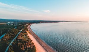 Preview wallpaper coast, trees, sea, sand, distance, horizon