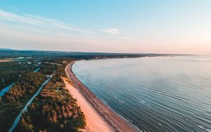 Preview wallpaper coast, trees, sea, sand, distance, horizon