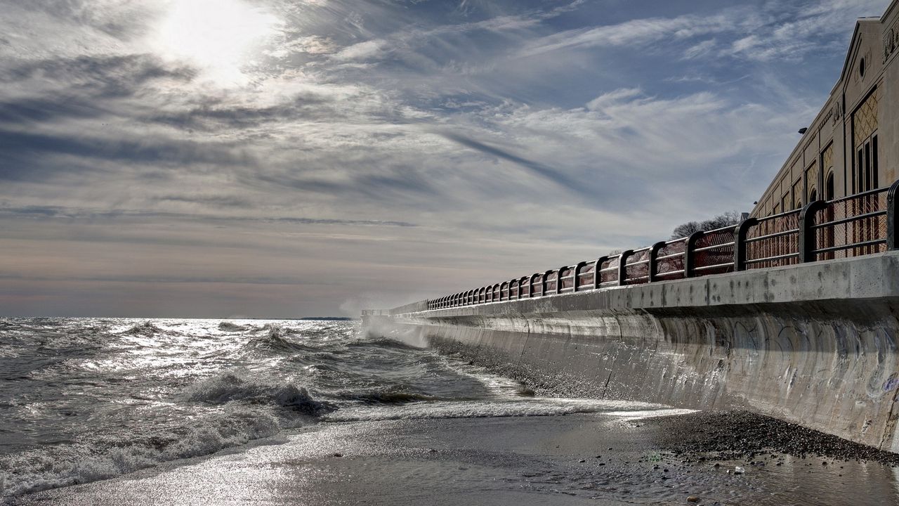 Wallpaper coast, wall, protection, city, strengthening, sea, waves