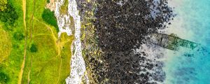 Preview wallpaper coast, water, aerial view, stones, sea, landscape