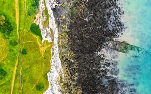 Preview wallpaper coast, water, aerial view, stones, sea, landscape