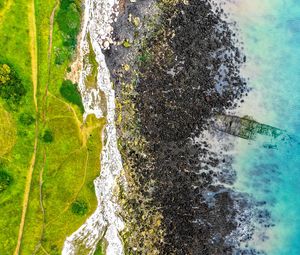 Preview wallpaper coast, water, aerial view, stones, sea, landscape