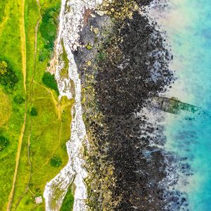 Preview wallpaper coast, water, aerial view, stones, sea, landscape