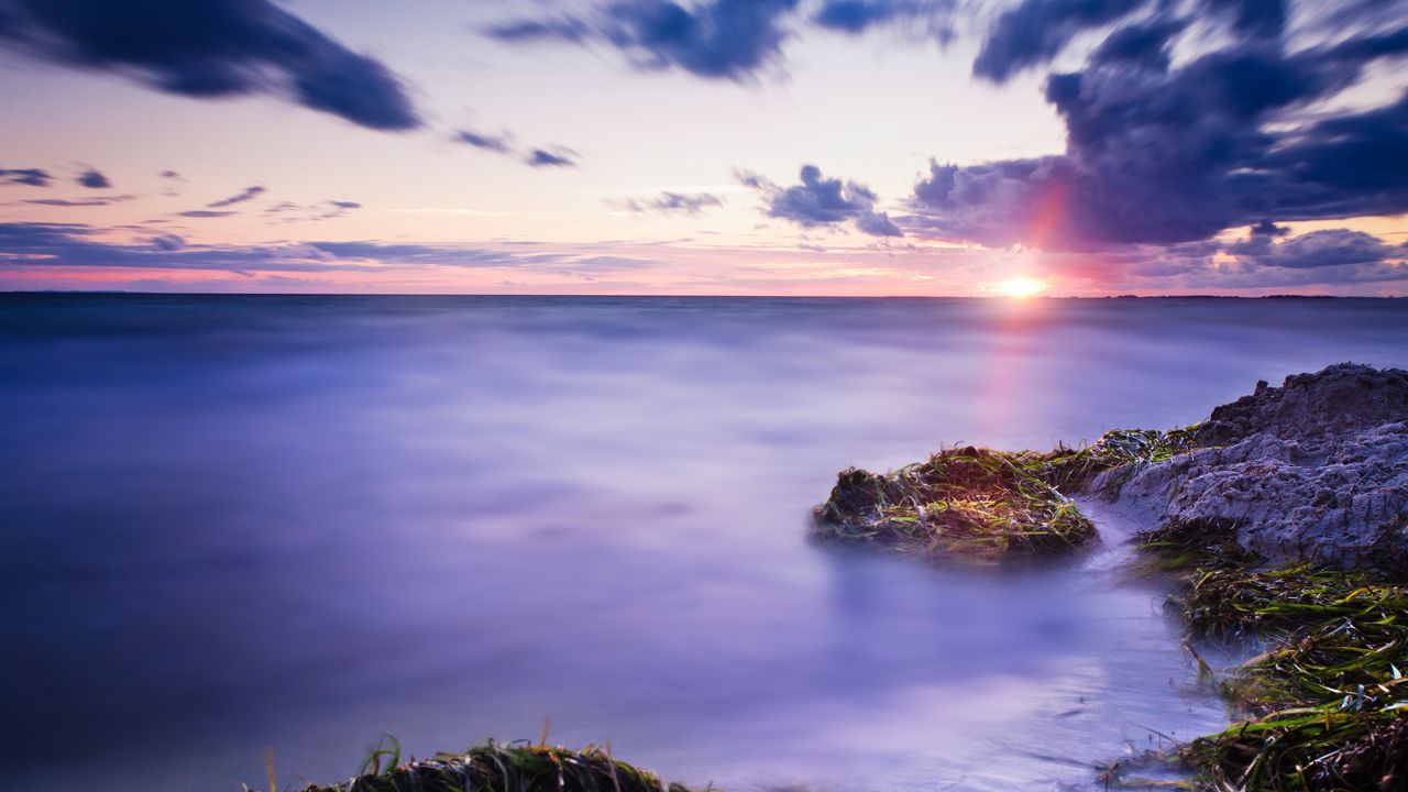 Wallpaper coast, water, fog, twilight, landscape