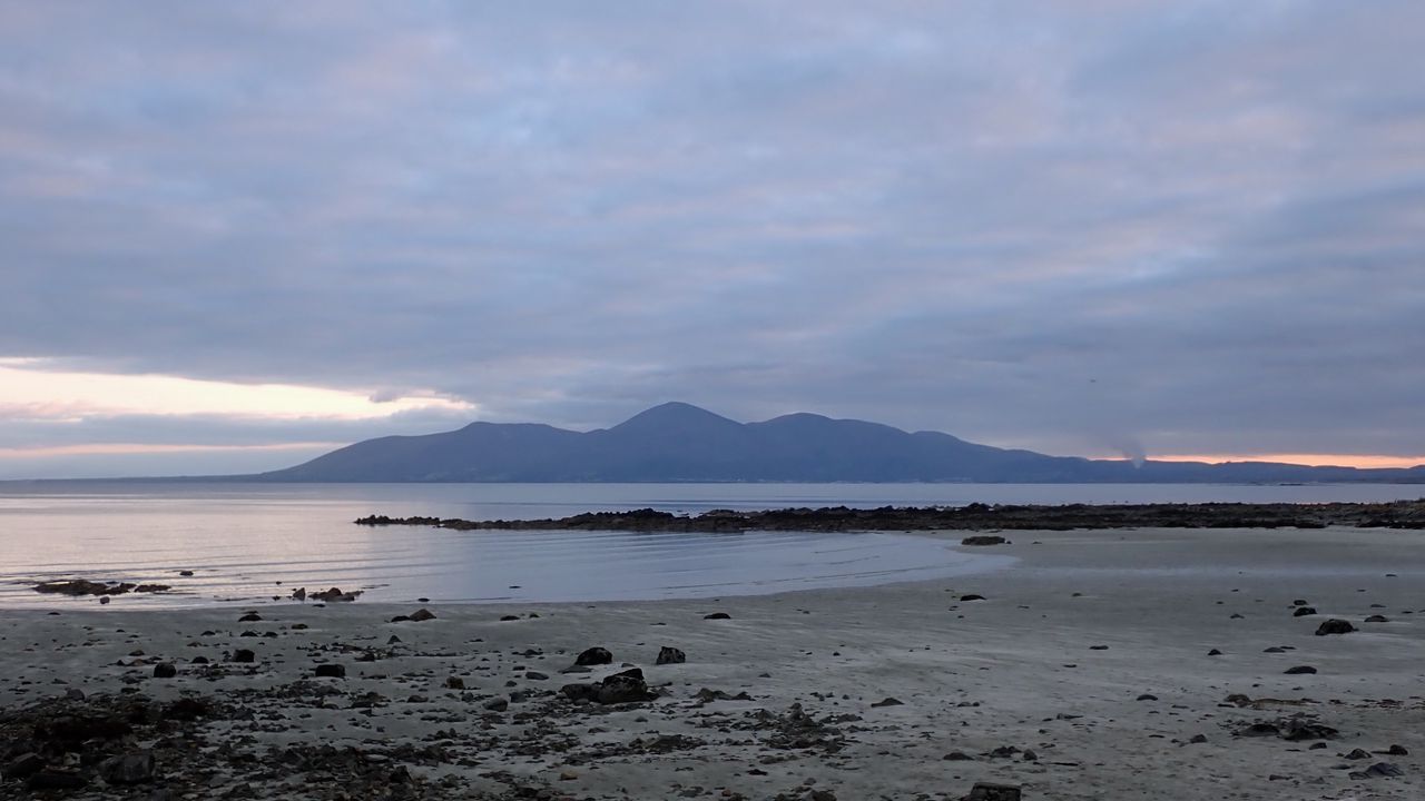 Wallpaper coast, water, mountains, rocks, clouds, nature