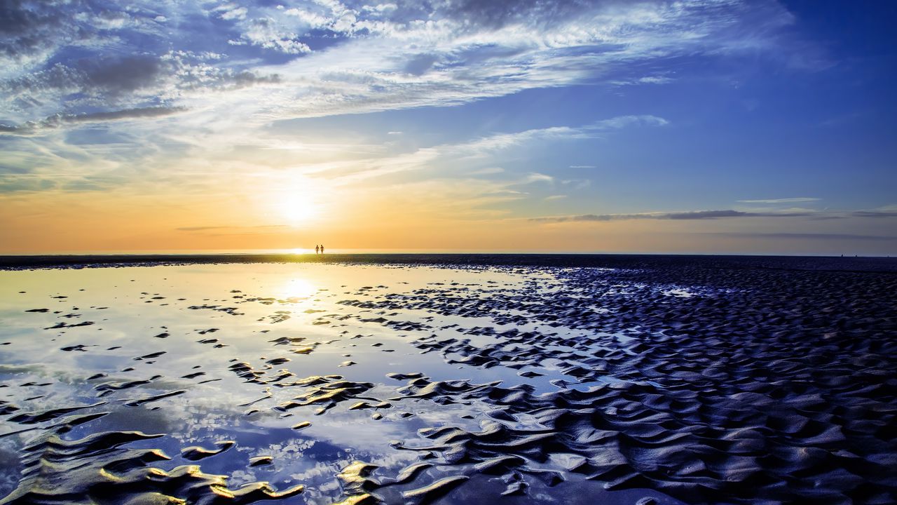 Wallpaper coast, water, sand, relief, silhouettes