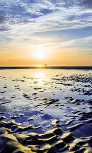 Preview wallpaper coast, water, sand, relief, silhouettes