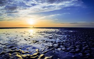 Preview wallpaper coast, water, sand, relief, silhouettes