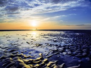 Preview wallpaper coast, water, sand, relief, silhouettes