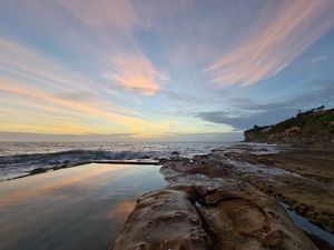 Preview wallpaper coast, water, sea, sunset, twilight