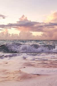 Preview wallpaper coast, waves, horizon, sunset