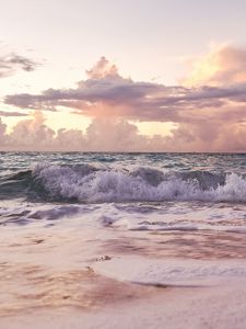 Preview wallpaper coast, waves, horizon, sunset