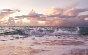 Preview wallpaper coast, waves, horizon, sunset