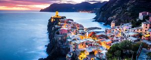 Preview wallpaper coastal city, coast, sea, mountains, vernazza, italy