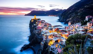 Preview wallpaper coastal city, coast, sea, mountains, vernazza, italy