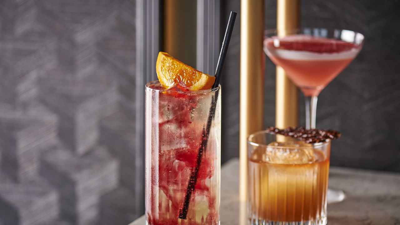 Wallpaper cocktail, glass, orange, slice, drink